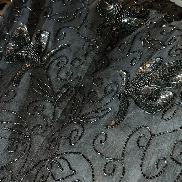 Stenay Women’s 100% Silk Black Beaded Sequin Vintage Scalloped Hem Size Medium - Picture 11 of 16